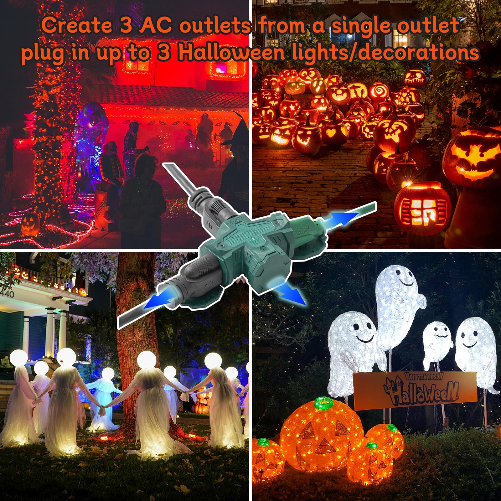 Outdoor Plug Outlet Splitter, 3 Way Outlets Power Extender With Safe Cover, Heavy Duty Waterproof Multi Plug Outlet For Holiday